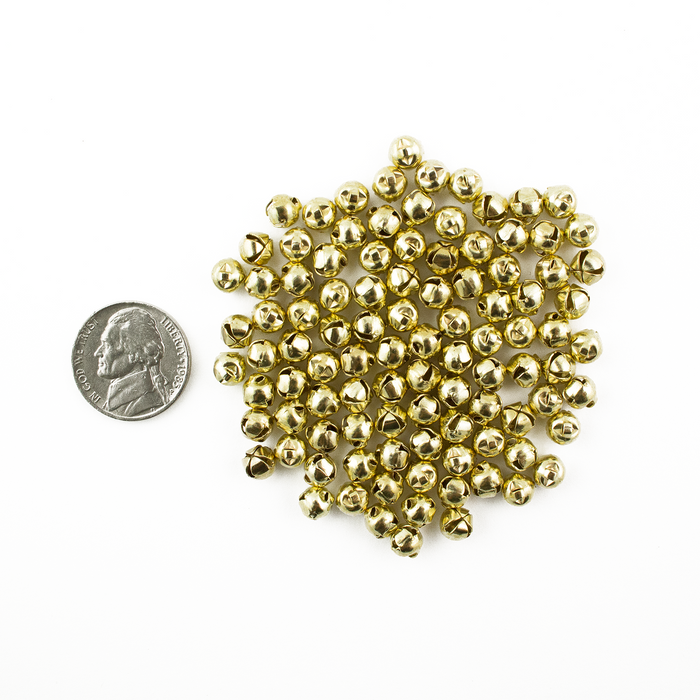 6mm Tiny Miniature Gold Craft Jingle Bells Charms 100 Pieces - artcovecrafts.com
