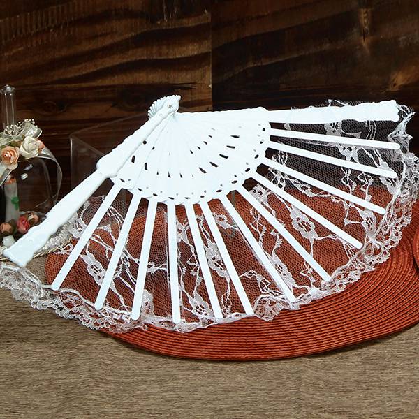9 Inch White Lace Folding Fans 12 Pieces Great Wedding Fans - artcovecrafts.com