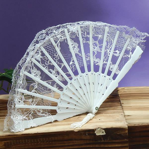 9 Inch White Lace Folding Fans 12 Pieces Great Wedding Fans - artcovecrafts.com