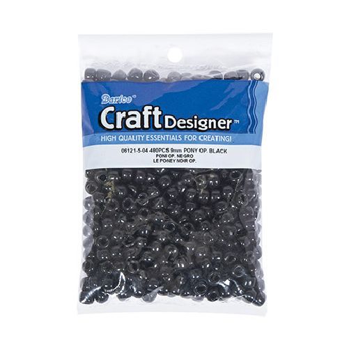 9mm Opaque Black Plastic Pony Beads Bulk 1,000 Pieces