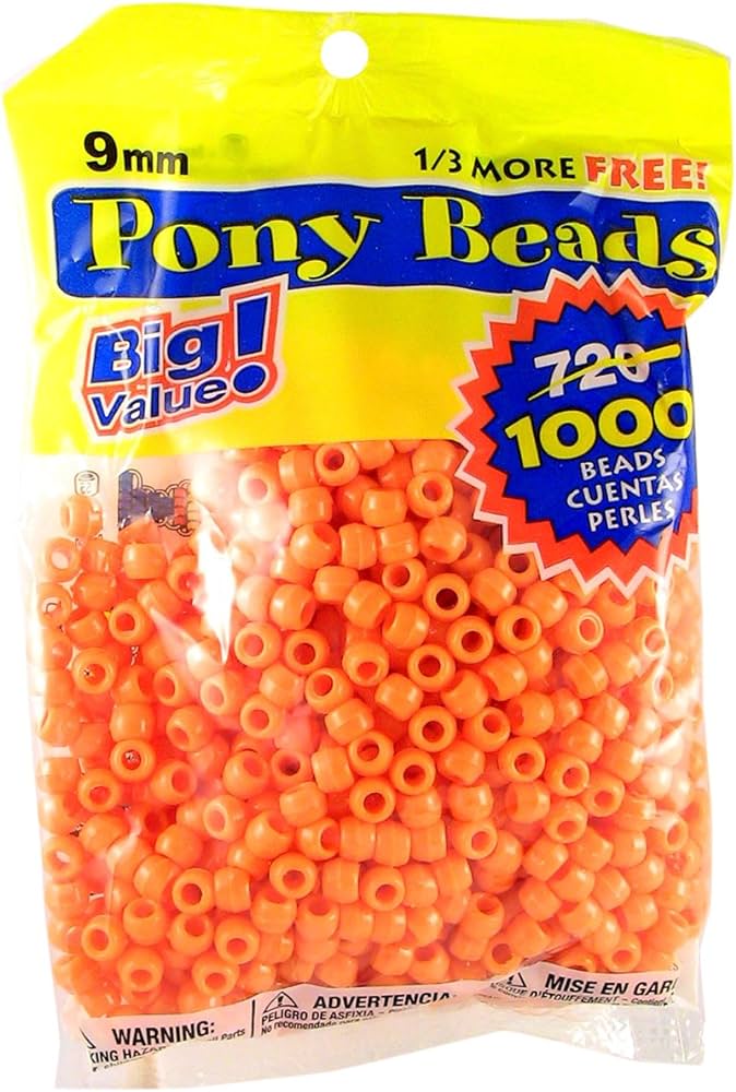 9mm Opaque Orange Pony Beads Bulk 1,000 Pieces