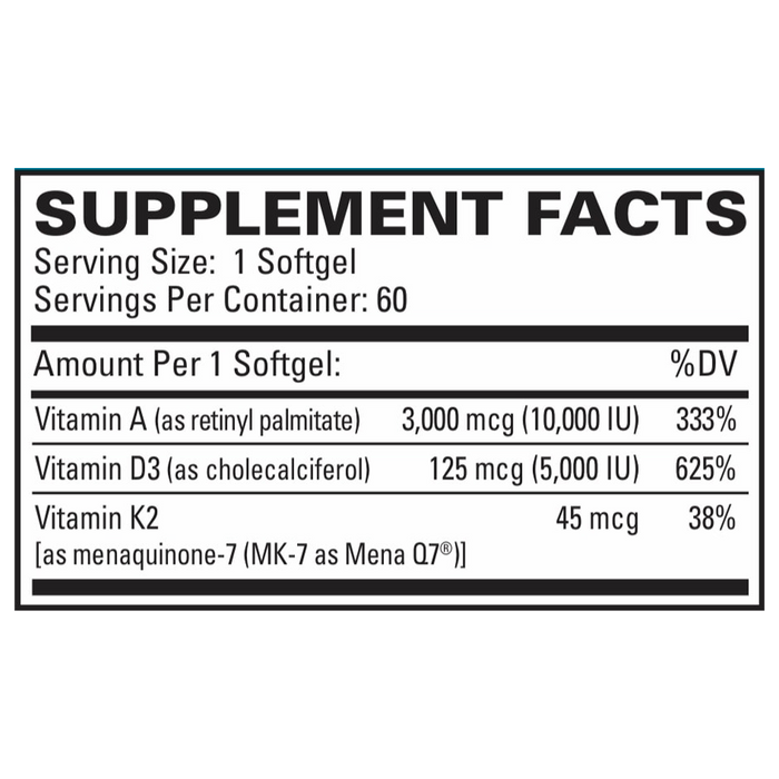 A-D-K2 Cardio Health by EuroMedica Ingredients Label