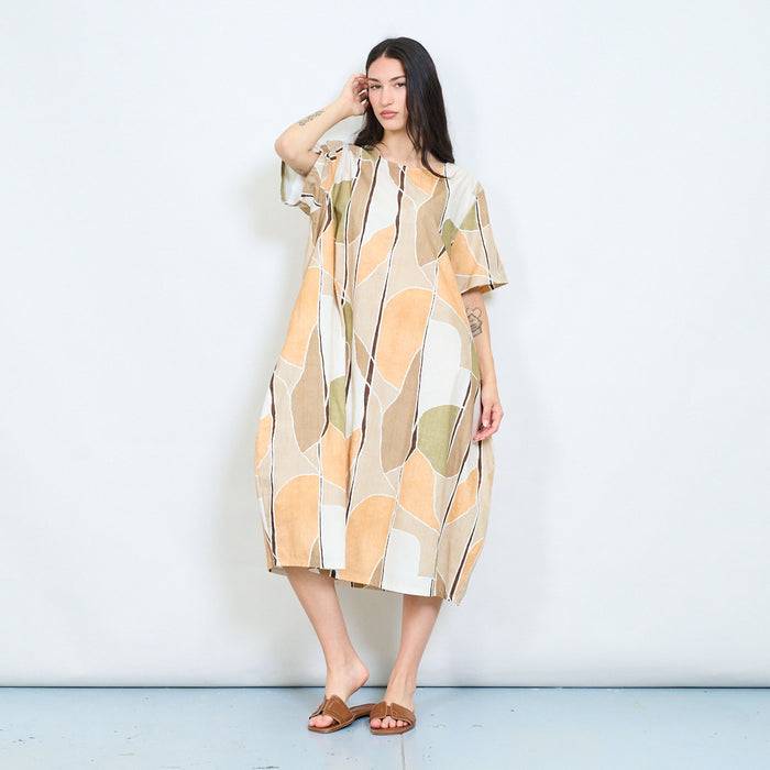Abstract mosaic printed loose midi dress wholesale