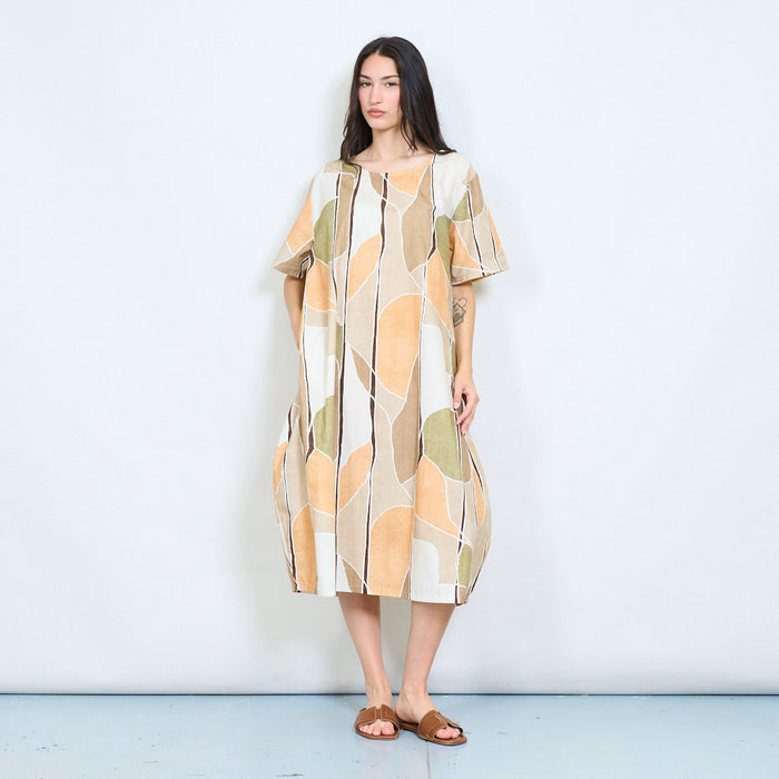 Abstract mosaic printed loose midi dress wholesale