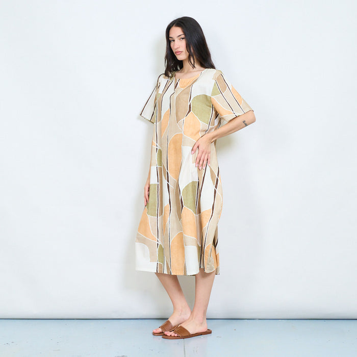 Abstract mosaic printed loose midi dress wholesale