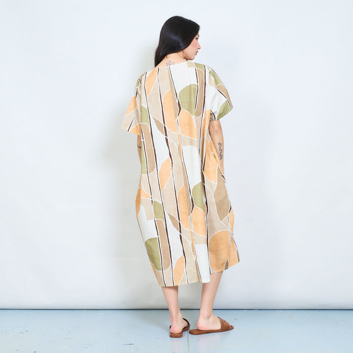 Abstract mosaic printed loose midi dress wholesale