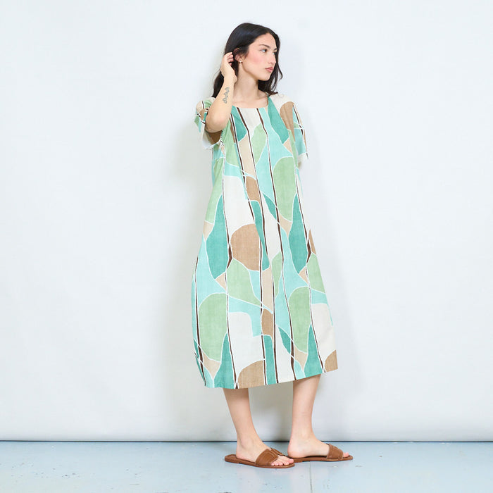 Abstract mosaic printed loose midi dress wholesale