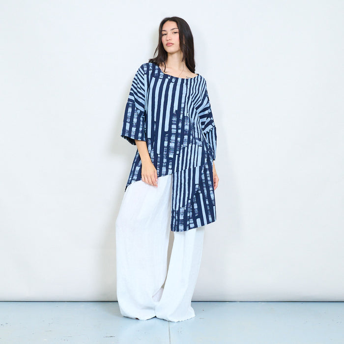 Abstract striped layered asymmetric blouse wholesale