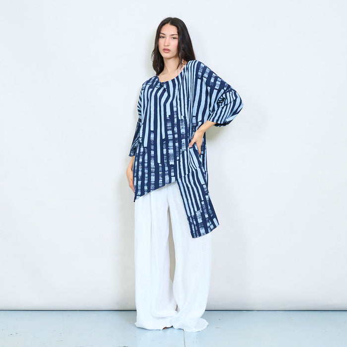 Abstract striped layered asymmetric blouse wholesale
