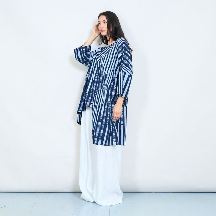 Abstract striped layered asymmetric blouse wholesale