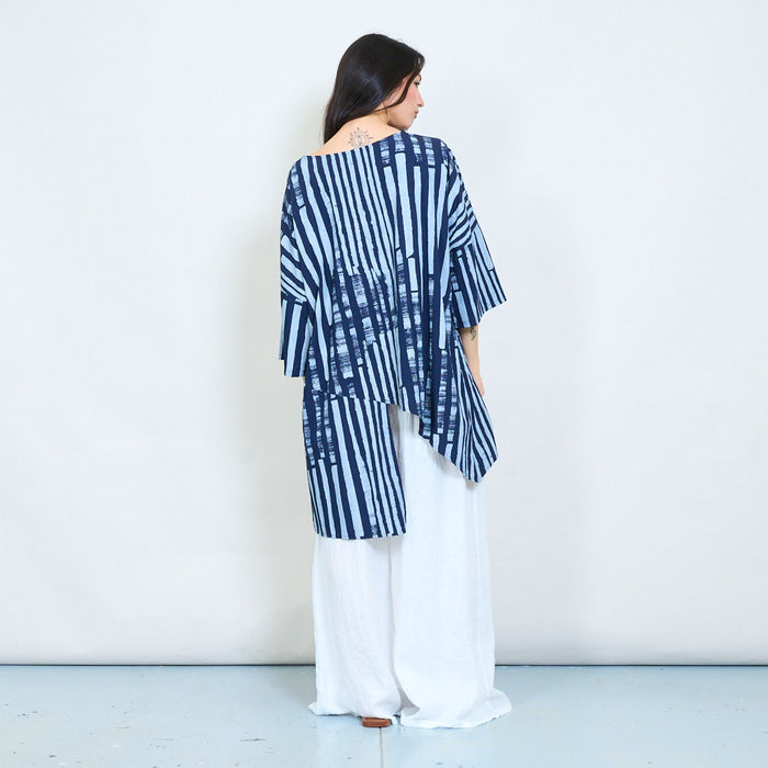 Abstract striped layered asymmetric blouse wholesale