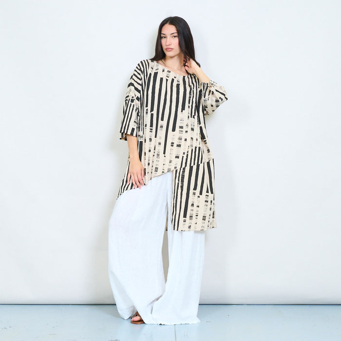 Abstract striped layered asymmetric blouse wholesale