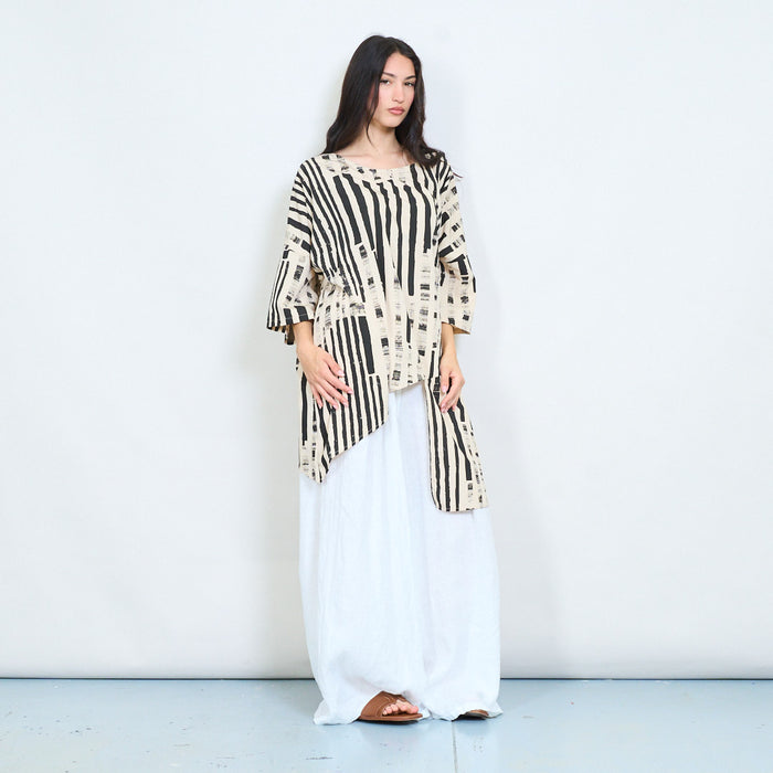 Abstract striped layered asymmetric blouse wholesale