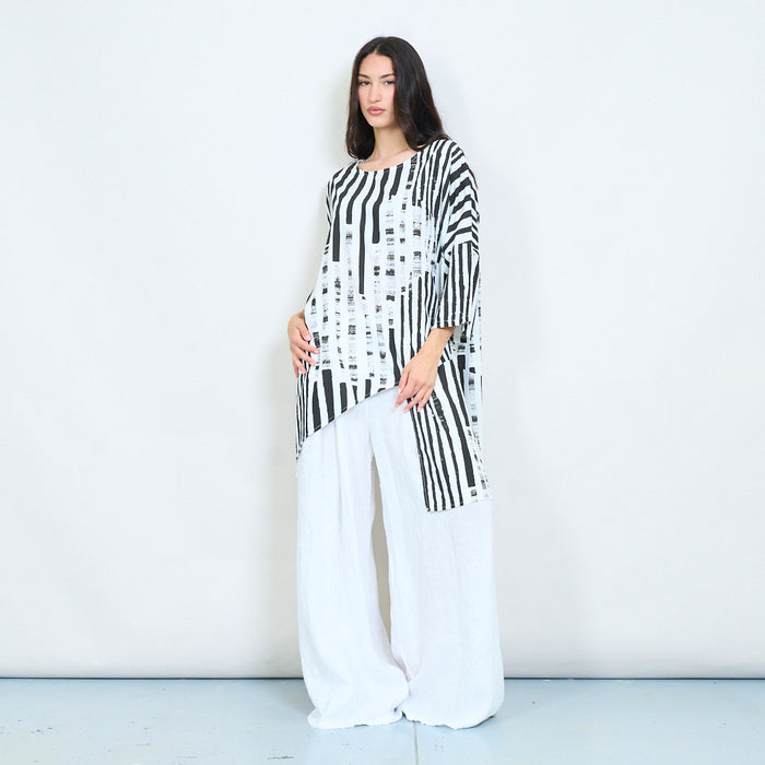 Abstract striped layered asymmetric blouse wholesale