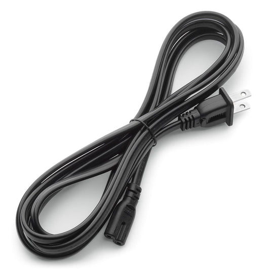 Black power cord with plug on a white background