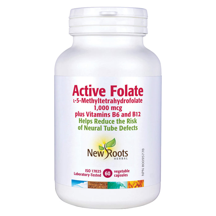 Bottle of New Roots Active Folate 60 Vegetable Capsules