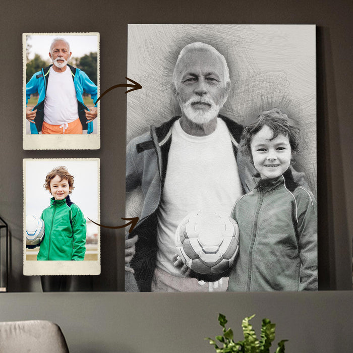 Add Deceased Loved One To Photo Memorial Canvas, Drawing Family Photo Portrait Canvas, Canvas Family Portrait