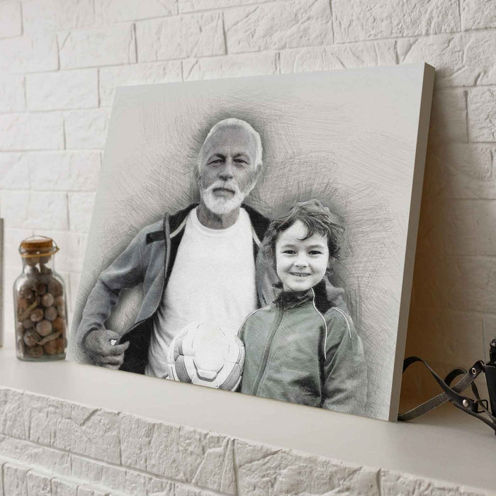 Add Deceased Loved One To Photo Memorial Canvas, Drawing Family Photo Portrait Canvas, Canvas Family Portrait