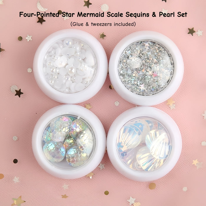 #Four-Pointed Star Mermaid Scale Sequins & Pearl Set (Glue & tweezers included)