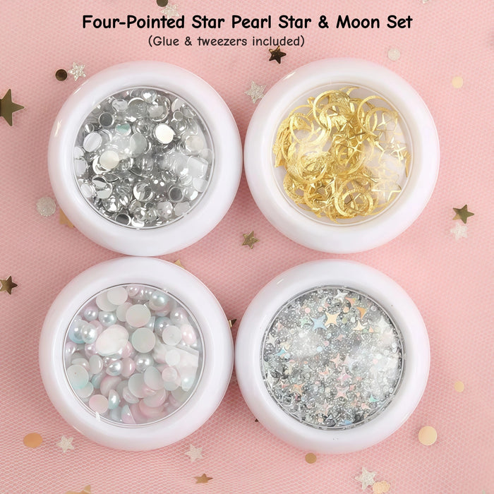 #Four-Pointed Star Pearl Star & Moon Set (Glue & tweezers included)