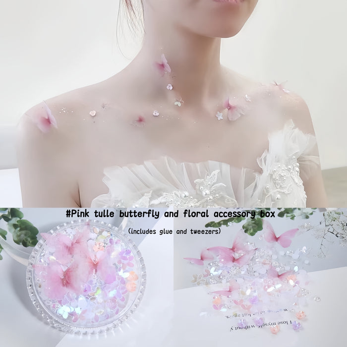 #Pink tulle butterfly and floral accessory box