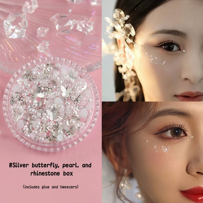 #Silver butterfly pearl and rhinestone box