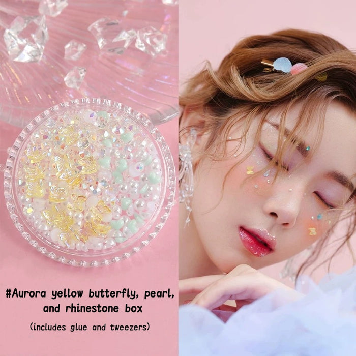 #Aurora yellow butterfly pearl and rhinestone box