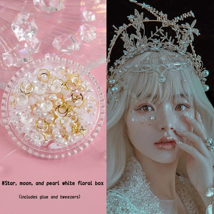 #Star moon and pearl white floral box