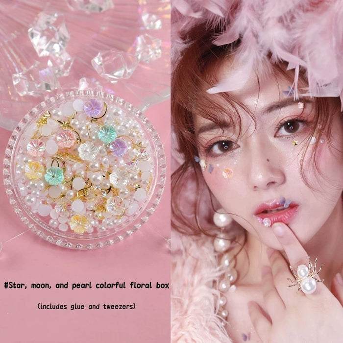 #Star moon and pearl colorful floral box