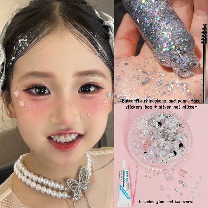 AmazingGirl Glittery Sequin Pearl Butterfly Face Makeup Stickers T5907