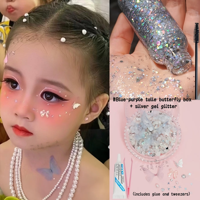 AmazingGirl Glittery Sequin Pearl Butterfly Face Makeup Stickers T5907