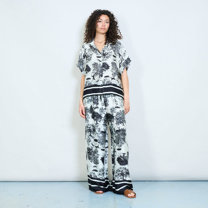 Animalia forest landscape printed short sleeve button front shirt wholesale