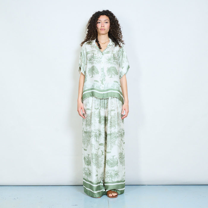 Animalia forest landscape printed short sleeve button front shirt wholesale