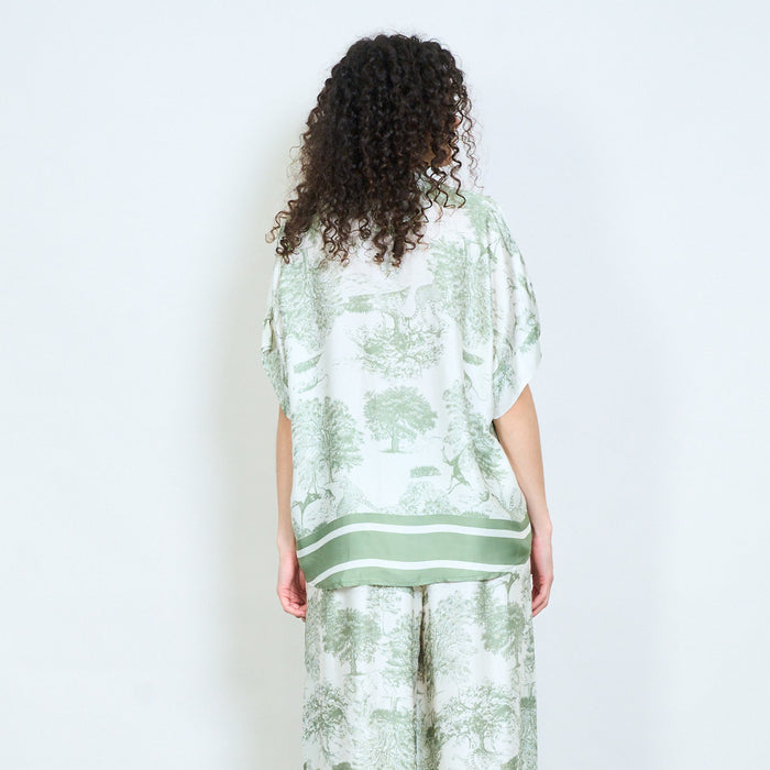 Animalia forest landscape printed short sleeve button front shirt wholesale