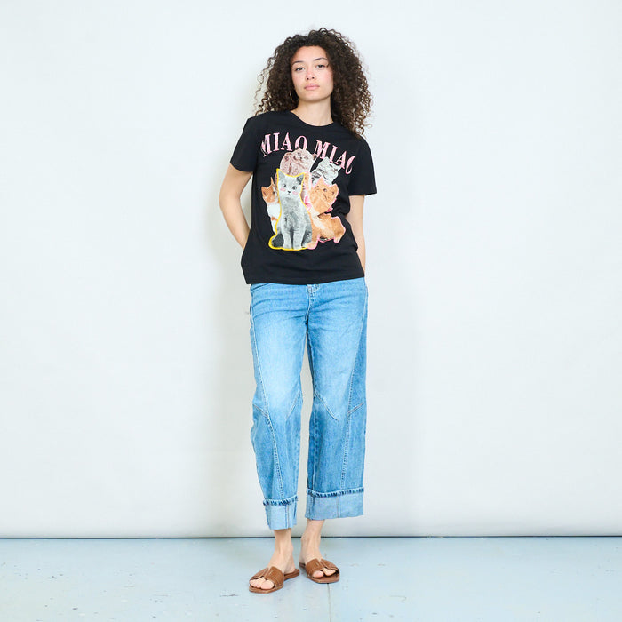 Animalia graphic cat print rhinestones embellished relaxed t-shirt wholesale