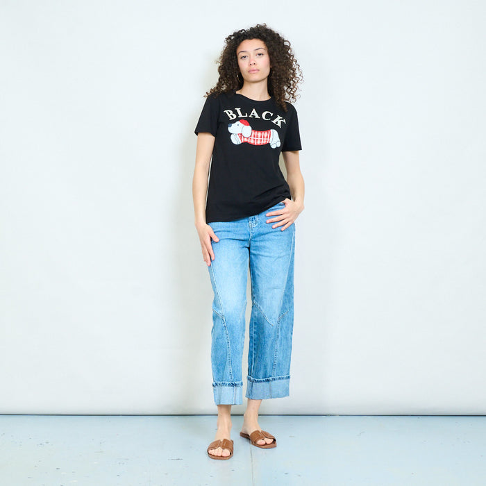 Animalia graphic dog chequered print "Black" relaxed t-shirt wholesale