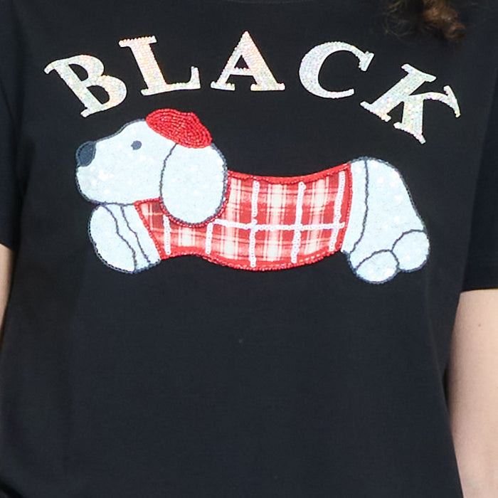 Animalia graphic dog chequered print "Black" relaxed t-shirt wholesale