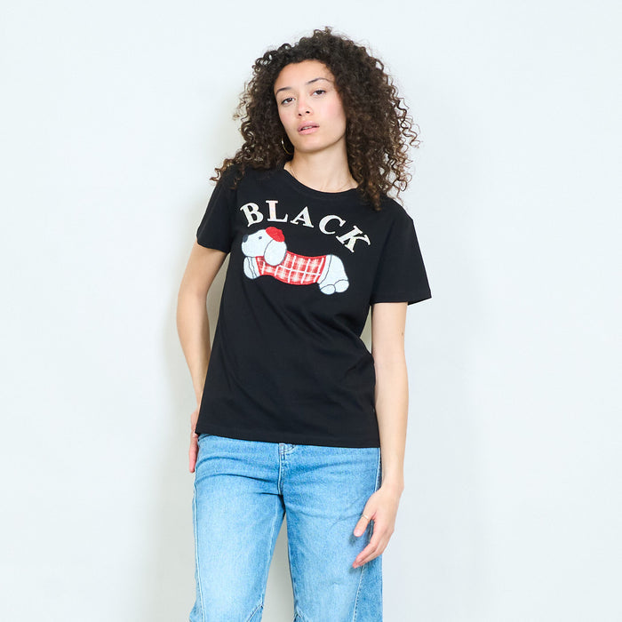 Animalia graphic dog chequered print "Black" relaxed t-shirt wholesale