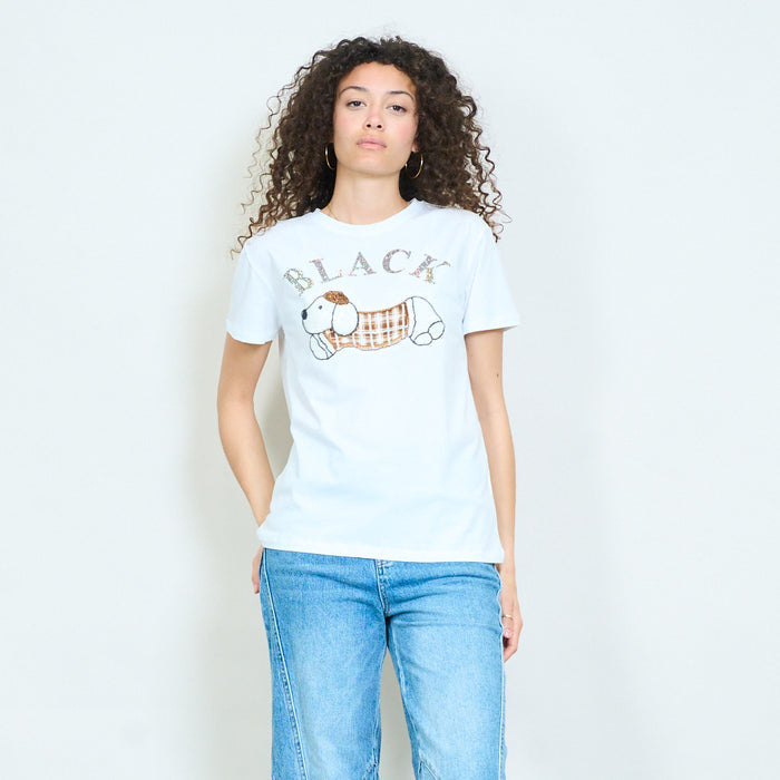 Animalia graphic dog chequered print "Black" relaxed t-shirt wholesale