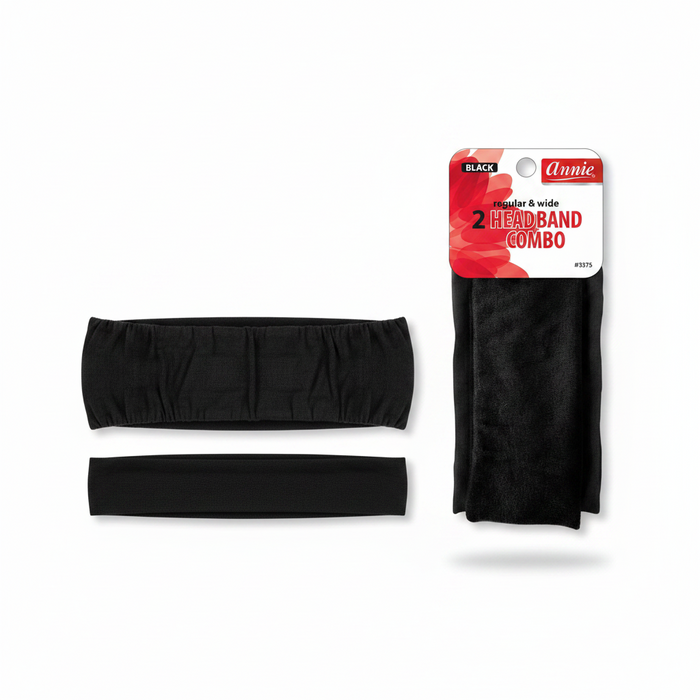 Annie Fabric Headband Combo Set, 2 Count, Black