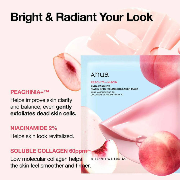 ANUA Peach 70 Niacin Brightening Collagen Mask 4 ea