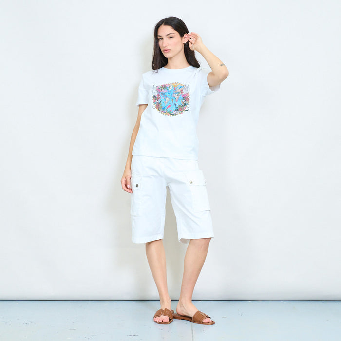 Artistic floral globe graphic cotton t-shirt wholesale