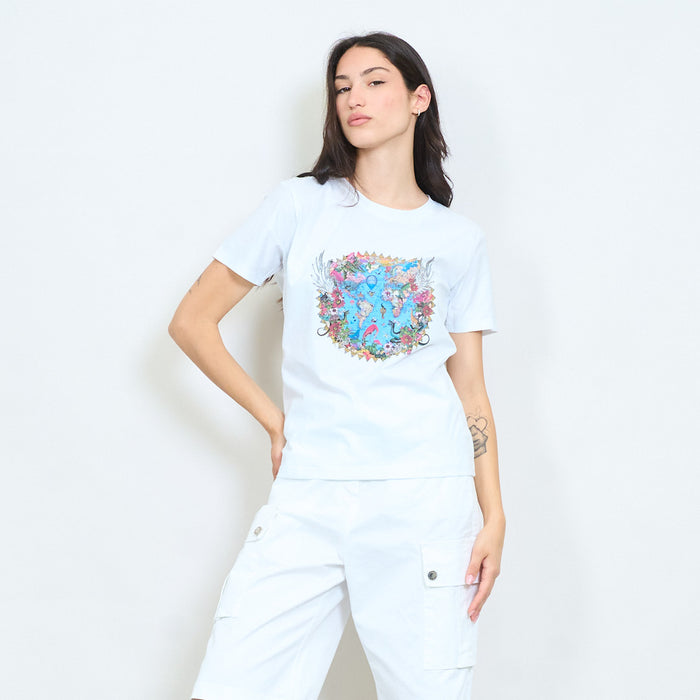 Artistic floral globe graphic cotton t-shirt wholesale