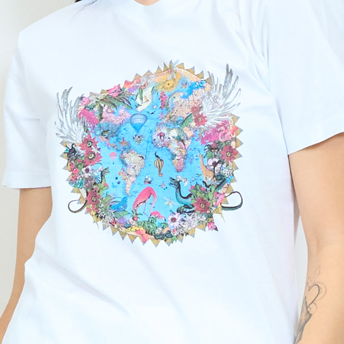 Artistic floral globe graphic cotton t-shirt wholesale