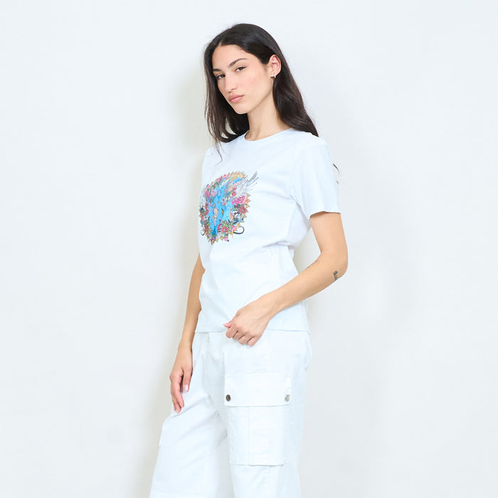 Artistic floral globe graphic cotton t-shirt wholesale