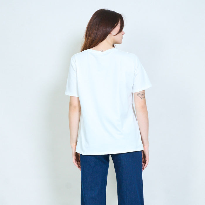 Artistic girls portrait graphic print t-shirt with floral hair detail wholesale