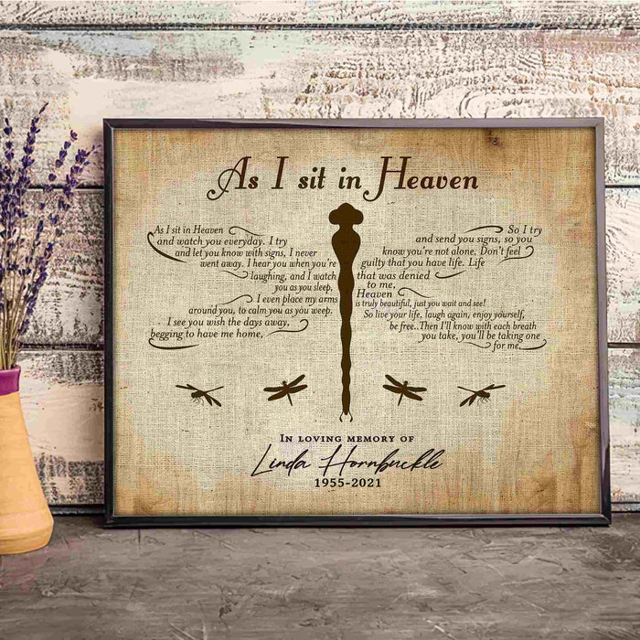 As I Sit In Heaven Dragonfly Memorial Canvas, Personalized Sympathy Gifts, Canvas Memorial Prints