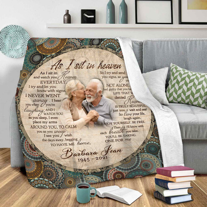 As I Sit In Heaven Loss Of Father/Mother Memorial Blankets, Custom Family Portrait Throw Blanket
