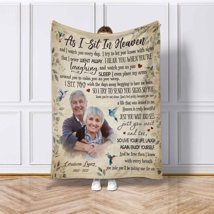 As I Sit In Heaven Memorial Blankets With Photo, Sympathy Throw Blankets, Remembrance Memorial Blankets