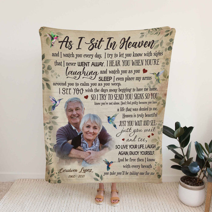 As I Sit In Heaven Memorial Blankets With Photo, Sympathy Throw Blankets, Remembrance Memorial Blankets